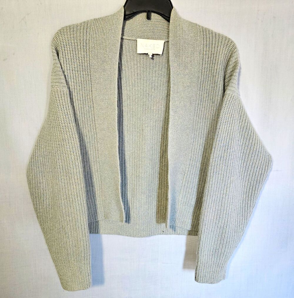 Naked Cashmere 100% Cashmere Womens S Lake Blue Cardigan Open Front Ribbed Knit
